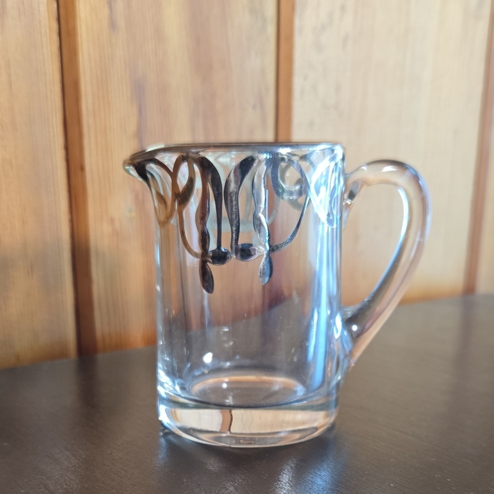 Vintage Silver Overlay Glass Cream Pitcher